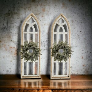 Set of 2 White Rustic Cathedral Windows – Farmhouse Wall Décor- White ...
