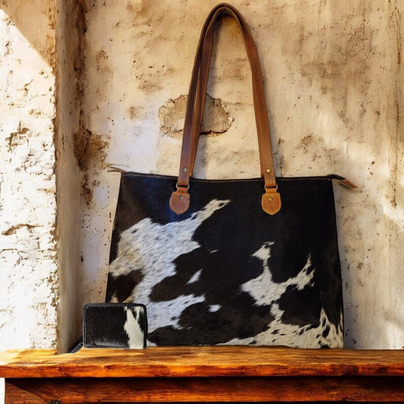 Bundle Deal Highlands Black Cowhide Large Tote + Credit Card Wallet - Ranch Junkie Mercantile LLC
