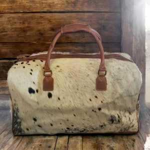 Sample Sale Highlands Speckled Black Large Genuine Cowhide Weekender Cowhide Duffel #3
