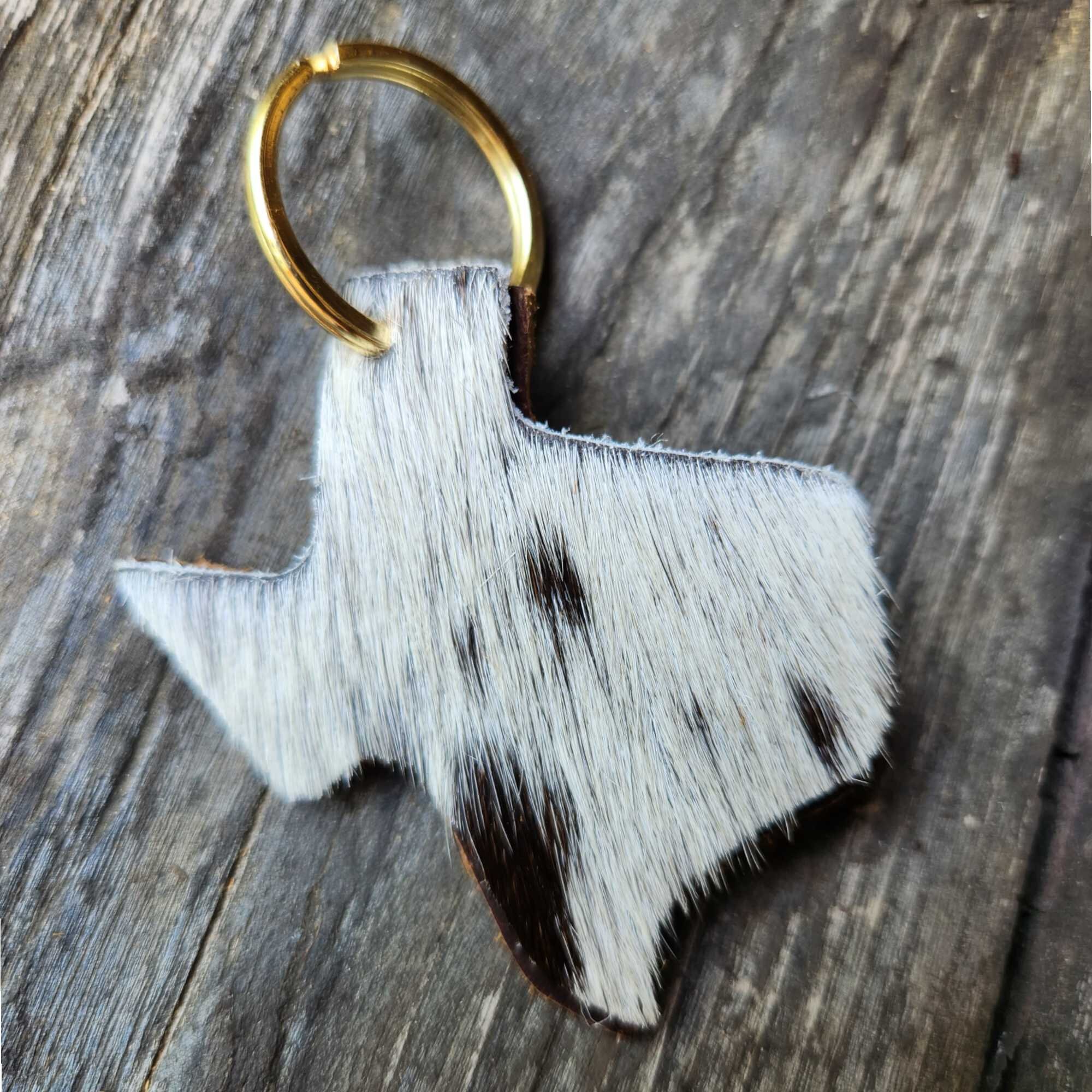 Texas Cowhide Leather Key Chain- Texas Key Fob - Etsy