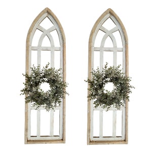 Set of 2 White Rustic Cathedral Windows – Farmhouse Wall Décor- White ...