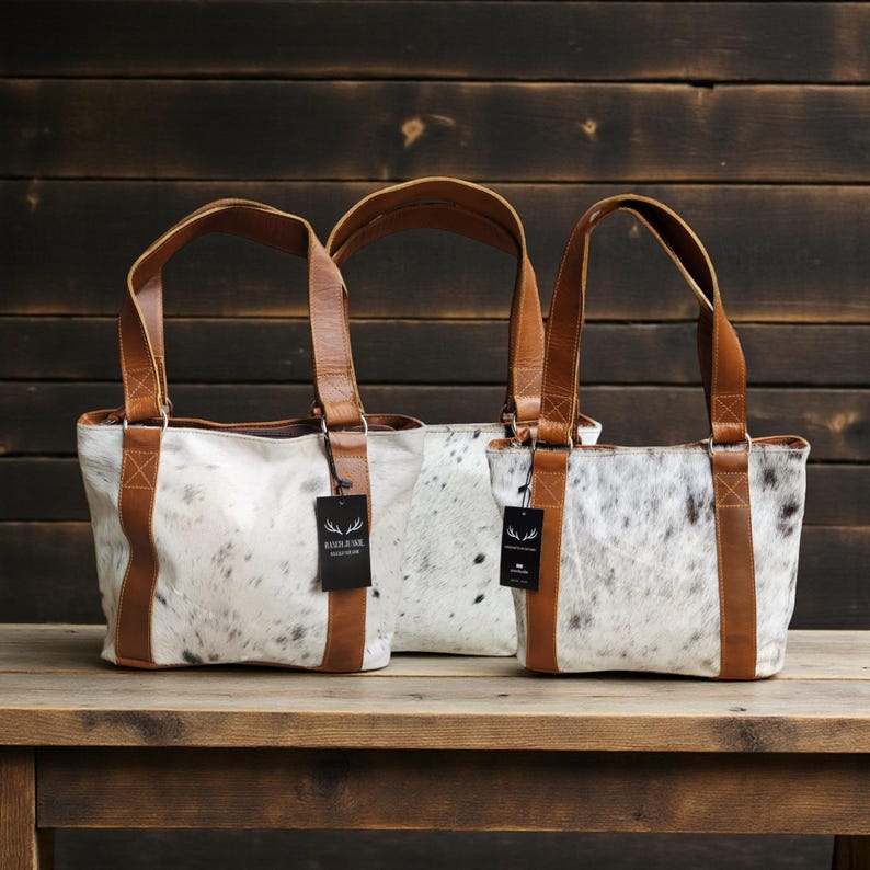 Highlands Genuine Cowhide Tote Handbag Black Cowhide Purse image 10