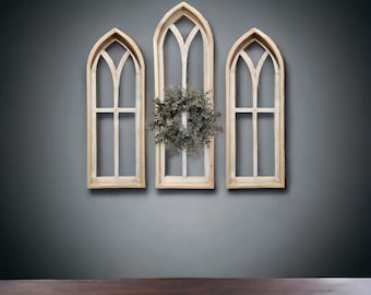 Rustic Cathedral Wood Window Collection – Ivory Point Wall Décor, Set of 3