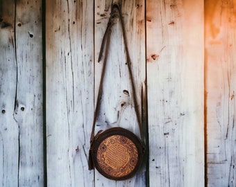 The Rancho Canteen Burnished Tan Hand-Tooled Leather Crossbody