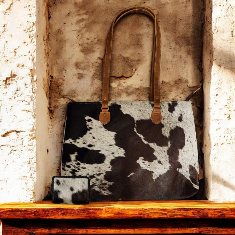 Bundle Deal Highlands Black Cowhide Large Tote + Credit Card Wallet - Ranch Junkie Mercantile LLC