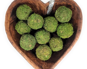 Industrial Wood Heart Bowl- Large Wood Dough Bowl With Moss Balls Or Without