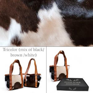 Highlands Genuine Cowhide Tote Handbag Black Cowhide Purse Tricolor (mix of black brown and white)