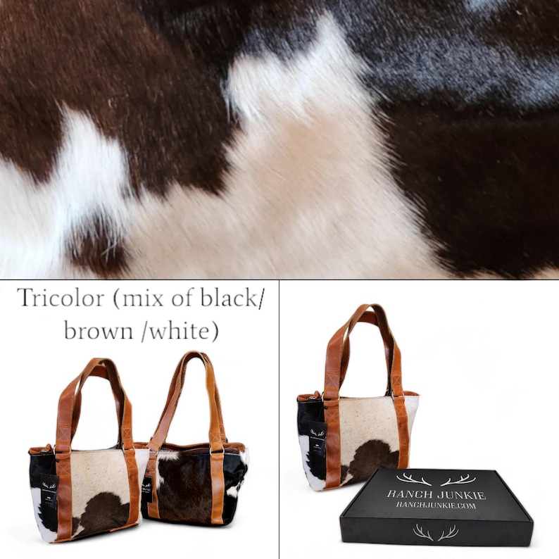 Highlands Genuine Cowhide Tote Handbag Black Cowhide Purse Tricolor (mix of black brown and white)
