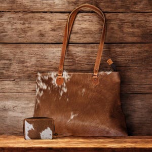 Bundle Deal Highlands Saddle Cowhide Large Tote + Credit Card Wallet