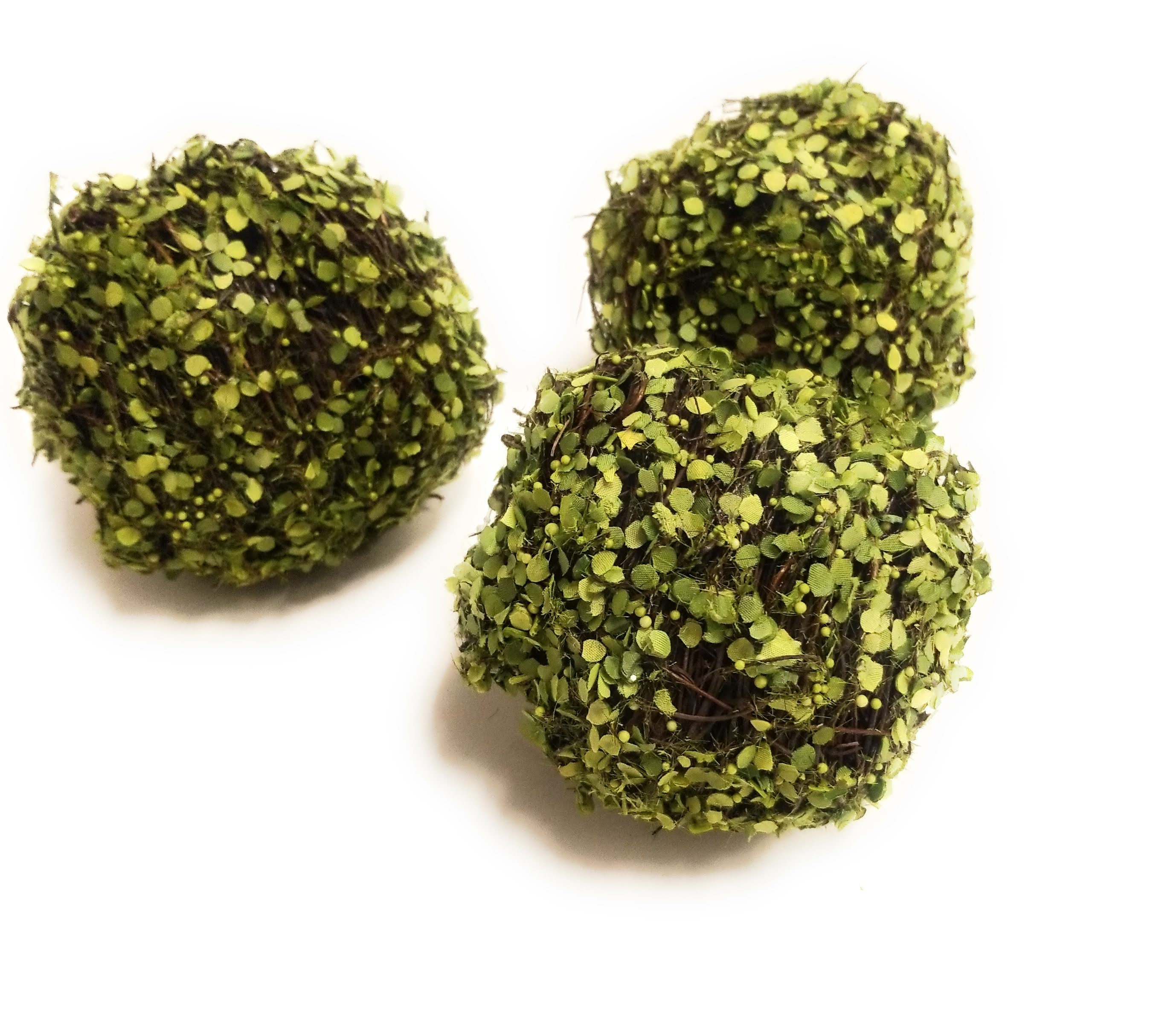 4 Inch Twig + Green Leaf Decorative Bowl Filler Balls