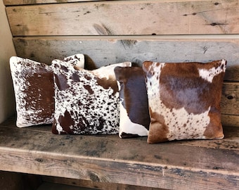 18x18 Genuine Cowhide Pillow Covers Chocolate Brown Double Sided Highlands Cowhide Pillow