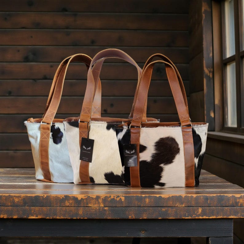 Highlands Genuine Cowhide Tote Handbag Black Cowhide Purse image 14