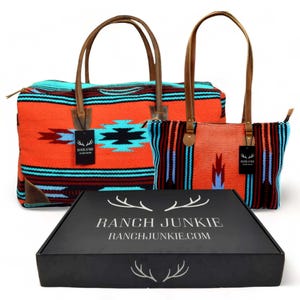 Bundle Deal Sedona Boho Aztec Large Weekender Southwestern Duffel Bag +Sedona Large Handwoven Wool Saddle Blanket Tote