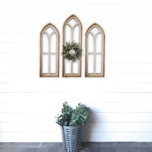 Ivory Point Cathedral Wood Window Collection - Set of 2 Medium Ivory Points + 1 Large Ivory Point Rustic Cathedral