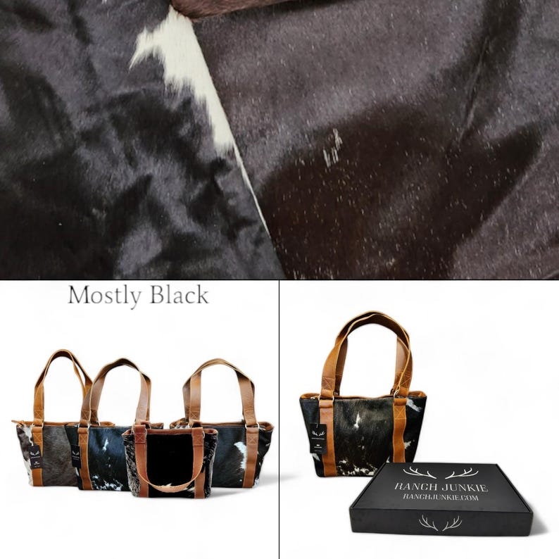 Highlands Genuine Cowhide Tote Handbag Black Cowhide Purse Mostly Black