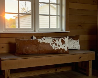 Highlands Caramel Brown Cowhide Lumbar Pillow Cover, Double Sided 12x36