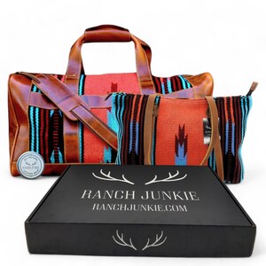 Bundle Deal The Sedona Southwestern Leather Aztec Weekender Duffel Bag+ Large Western Tote Bag