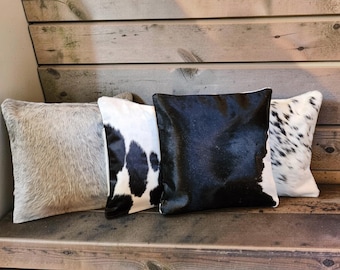 18x18 Genuine Cowhide Pillow Covers Black/White Double Sided Highlands Cowhide