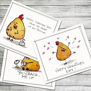 Cartes de Saint-Valentin au poulet, art IMPRIMABLE, TÉLÉCHARGEMENT NUMÉRIQUE, Saint-Valentin drôle, poulets mignons, art enfant, aquarelle, MindSpew