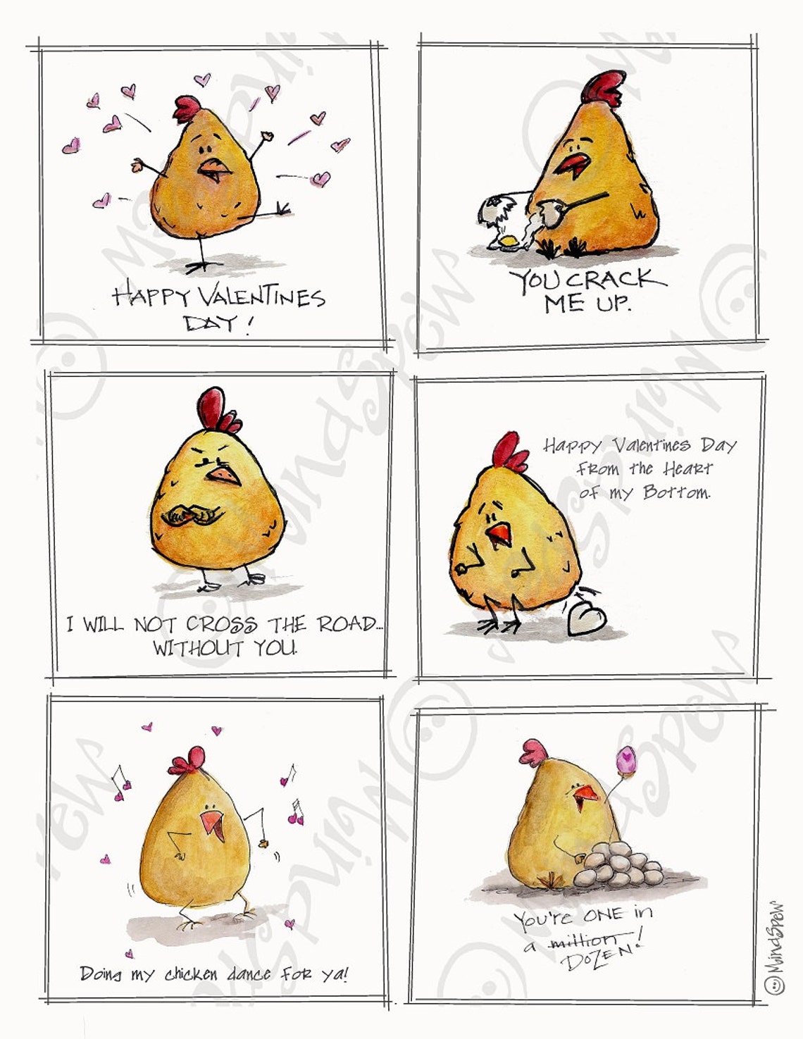 Chicken Valentines Day Cards, PRINTABLE Art, DIGITAL DOWNLOAD, Funny Valentines, Cute Chickens