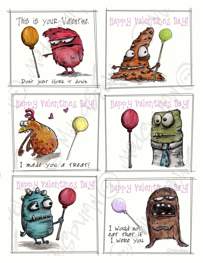 Funny Kids Valentines Printable, PRINTABLE Art, Fun Valentines Day ...