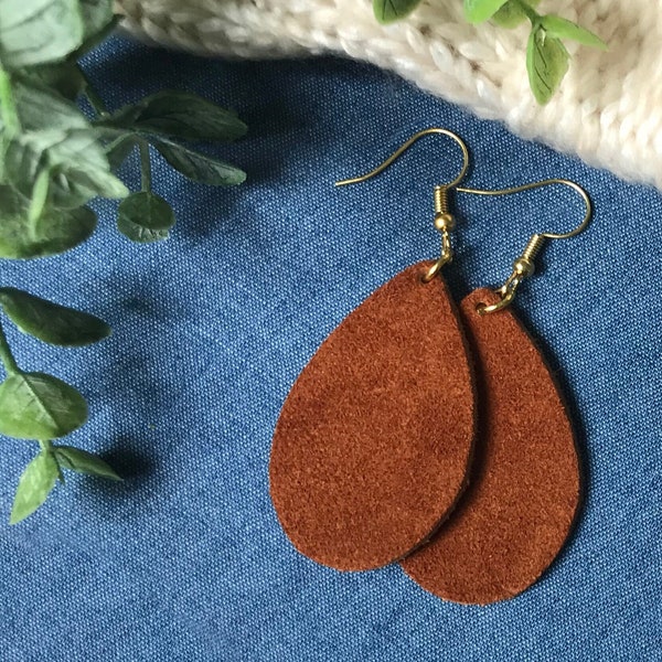 Premium Suede Tear Drop Earrings, You Choose Color and Size, Custom Genuine Suede Leather Earrings, Small, Medium & Large, 30+ Colors