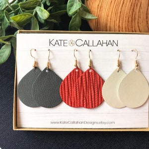 Premium Leather Petite Drop Trios, Petite Leather Earrings, Small Leather Earrings, Gift Set of Leather Earrings, Choose  3 CUSTOM COLORS!