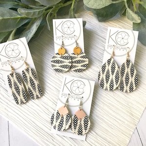 Wabi Sabi Herringbone Cork Earrings, Genuine Cork and Leather Earrings in Multiple Shapes and Designs, Holiday Gifts for Her