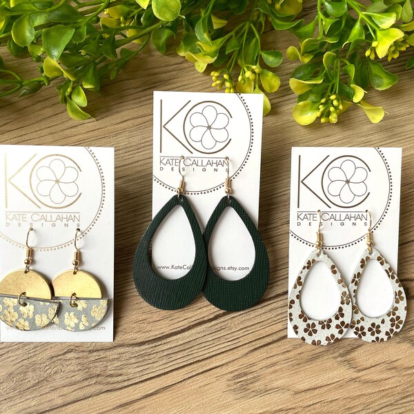GREEN & Gold Georgia and Gigi Drops, Genuine Leather Earrings, Custom St. Patrick's Day Earrings, Choose Design and Color