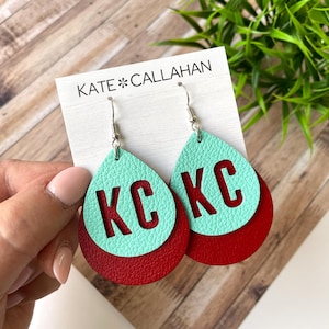 Genuine Leather KC Earrings, KC Leather Earrings, Royal Chief Current Earrings, Kansas City Earrings, Mahomie 15 Kansas City