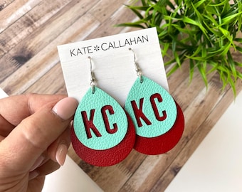 Genuine Leather KC Earrings, KC Leather Earrings, Royal Chief Current Earrings, Kansas City Earrings, Mahomie 15 Kansas City