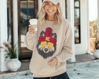 Kansas City Cool Wolf Football Sweatshirt, Kansas City Wolf Sweatshirt, KC Football Sweatshirt, Three Colors Ash Gray, Sport Gray or Sand