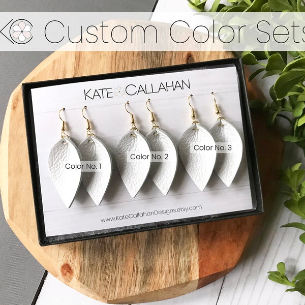 SMALL Pinched Leaf Genuine Leather Earrings, Leather Earring Gift Set, Personalized Leather Earring Gift Set - YOU CHOOSE Any Three Colors!