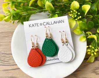 Mini Leather Earring Set, Tiny Leather Earrings, Small Leather Earrings, Personalized Leather Earring Set, You Choose 3 Custom Colors