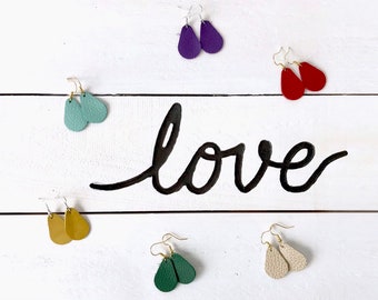 Drop Leather Earrings in your Choice of Color & Size, Custom Leather Earrings, Leather Tear Drop Earrings, Small Leather Earrings 60+ COLORS