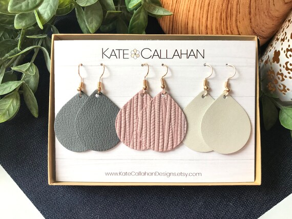 Premium Leather Petite Drop Trios Petite Leather Earrings Small