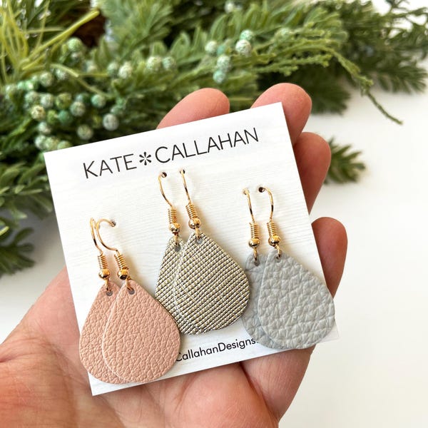 Mini Drop Genuine Leather Earring Set, Tiny Leather Earrings, Small Leather Earrings, Leather Earring Gift Set, You Pick 3 from 60+ COLORS!