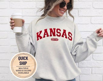 Kansas City Varsity Mockneck Sweatshirt, Embroidered KC Mock Neck Sweatshirt, Kansas City Signature Mockneck in KC Red and Butter Yellow