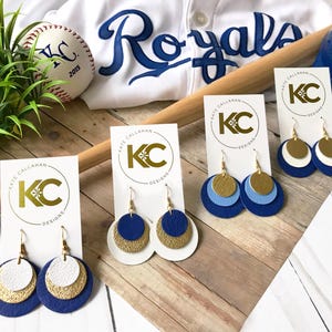 Handmade Genuine Leather KC Earrings/KC Heart/Petite Drop KC/Double Layer Kansas City/Kansas City Royals Earrings/You Choose design & colors