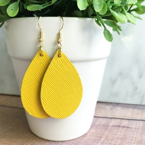 Genuine Leather Earrings, Small Medium Large Teardrop Leather Earrings, Pastel Earrings, Saffiano Firm Leather Earrings, Choose Size & Color