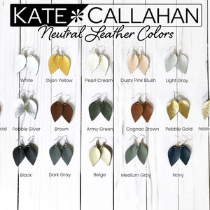 Metallic Leather Earrings, SMALL Leaf Genuine Leather Earrings, Leaf Petal Pinched Leather Earrings, Pastel & Neutral Leather Earrings