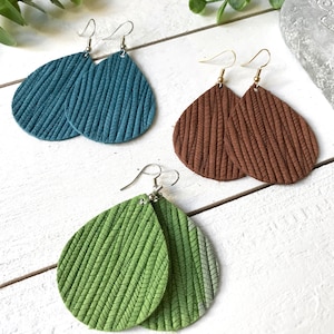Palm Leaf Texture Leather Earrings, Blue Green Brown Palm Leaf Leather Earrings,  30+ Colors and 10+ Designs, You Choose the Color & Shape