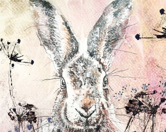 Hare's Looking at You  Watercolour Original  Hare  Cow Parsley