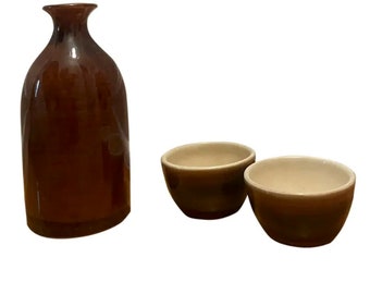 Vintage Japanese Mingei Sake Set - 3 Pieces