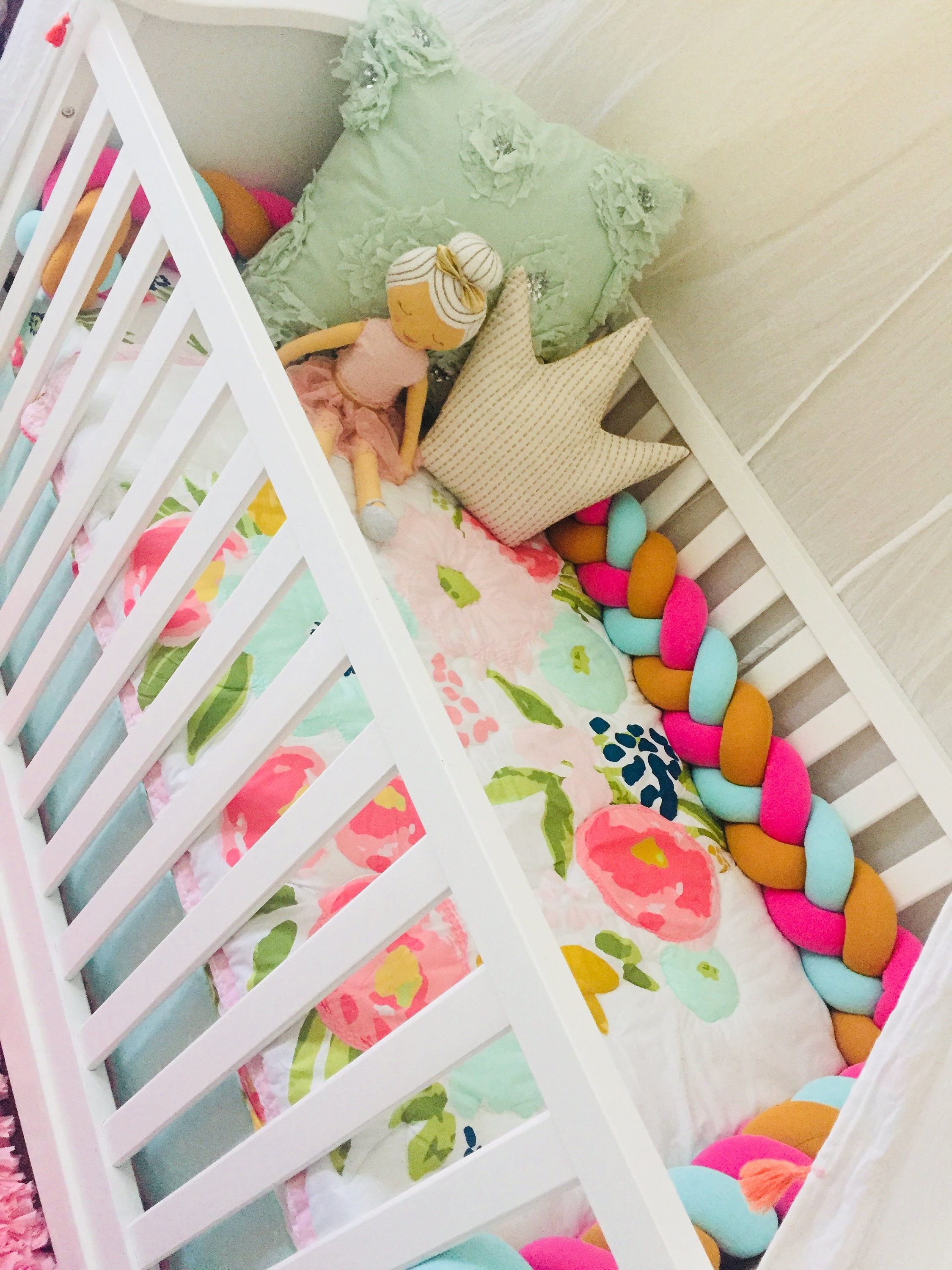 Mixed Colours Braided Crib Per Knot Pillow Cushion Mixed Colours Braided Crib Per Knot Pillow Cushion Bolster Kids Nursery Decor Baby Bedding Cot