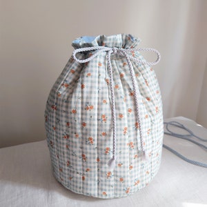 Quilted pouch bag, quilted toiletry bag, cotton toiletry bag, baby stuff bag, quilted diaper bag, quilted drawstring closure bag, mummy gift