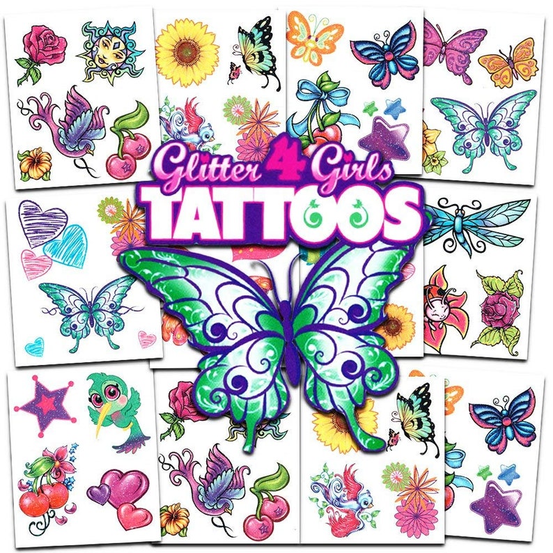 Glitter Temporary Tattoos 50 Designs Hearts Butterflies Etsy