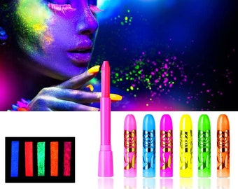 UV Glow in The Dark Face Paint Crayons,Black Light Makeup Neon Face and Body Paint Sticks Markers