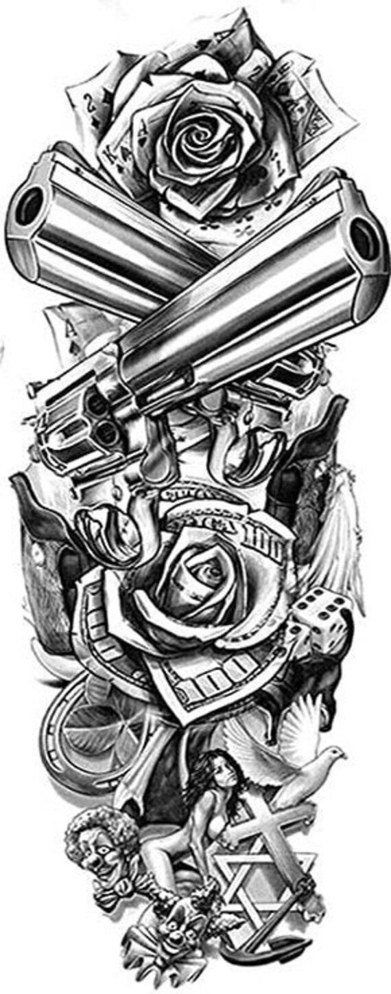 Arma collage hombro brazo tatuaje temporal 5x3 pulgadas - Etsy México