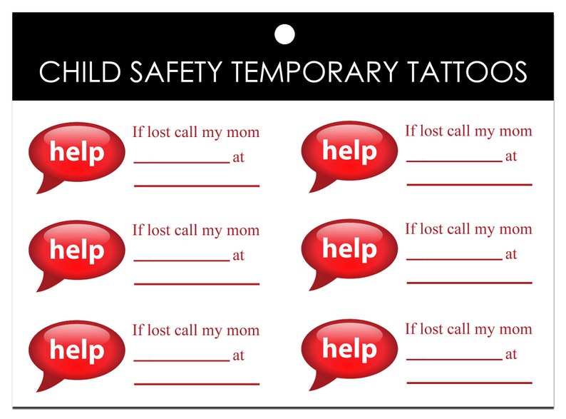 Child Safety Temporary Tattoos 6 in Package Etsy